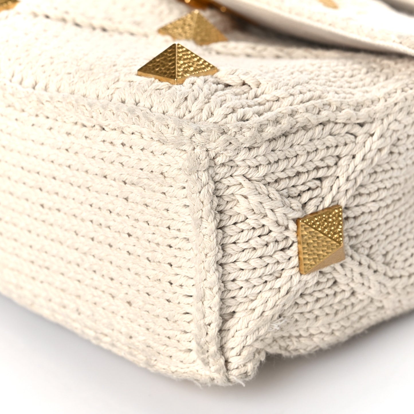 Knit Large Roman Stud Shoulder Bag Ecru