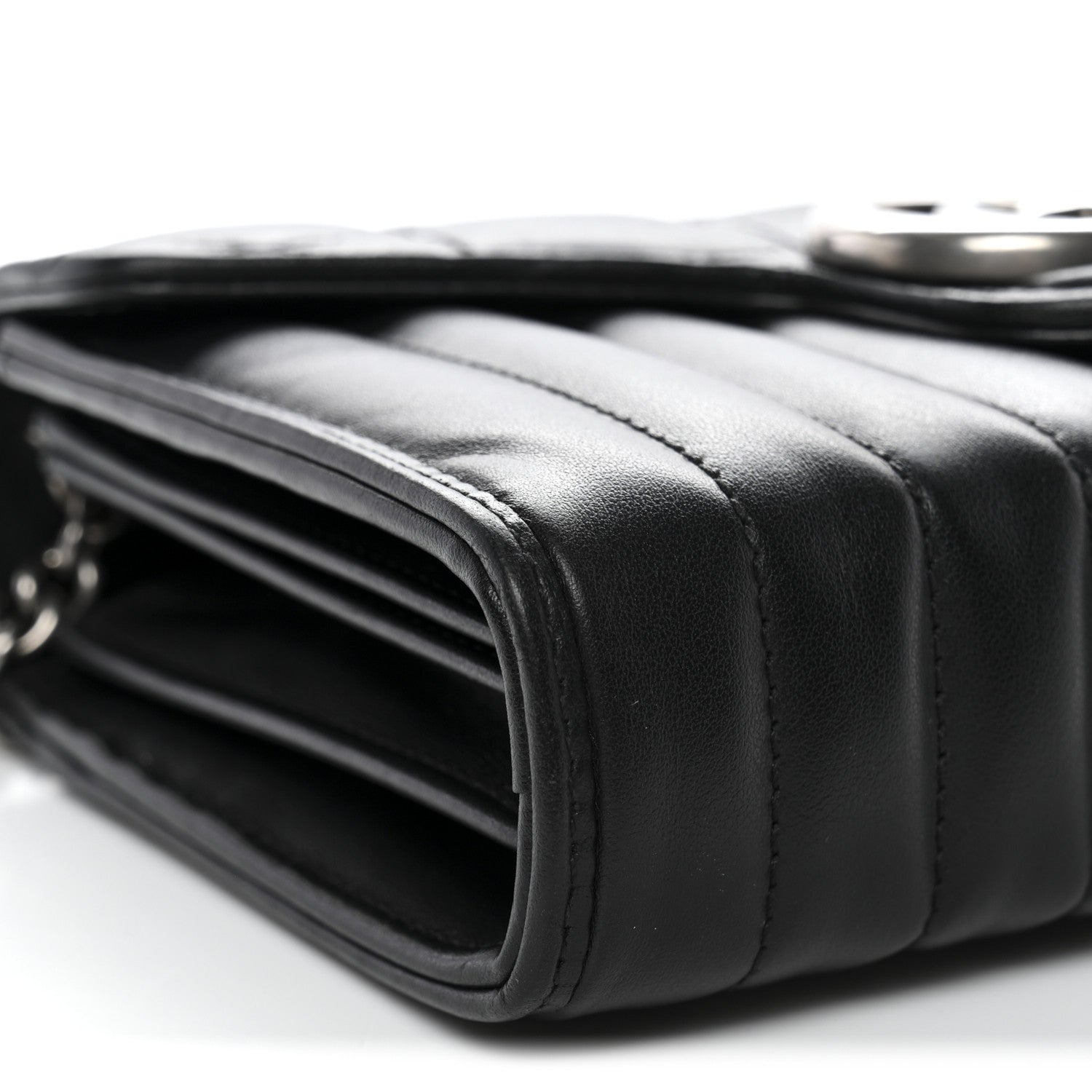 Gucci Calfskin Matelasse Aria GG Marmont Chain Wallet Black 9 of 11