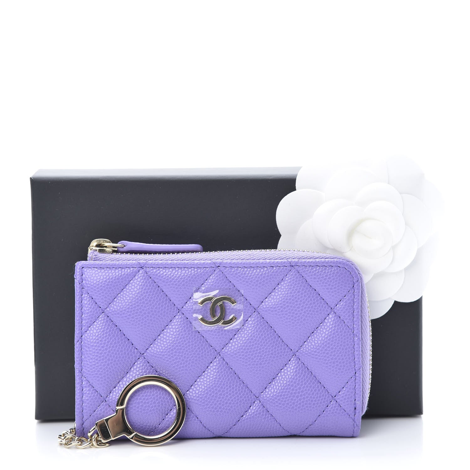 Chanel Caviar Quilted Zipped Key Holder Case Purple 8 of 8