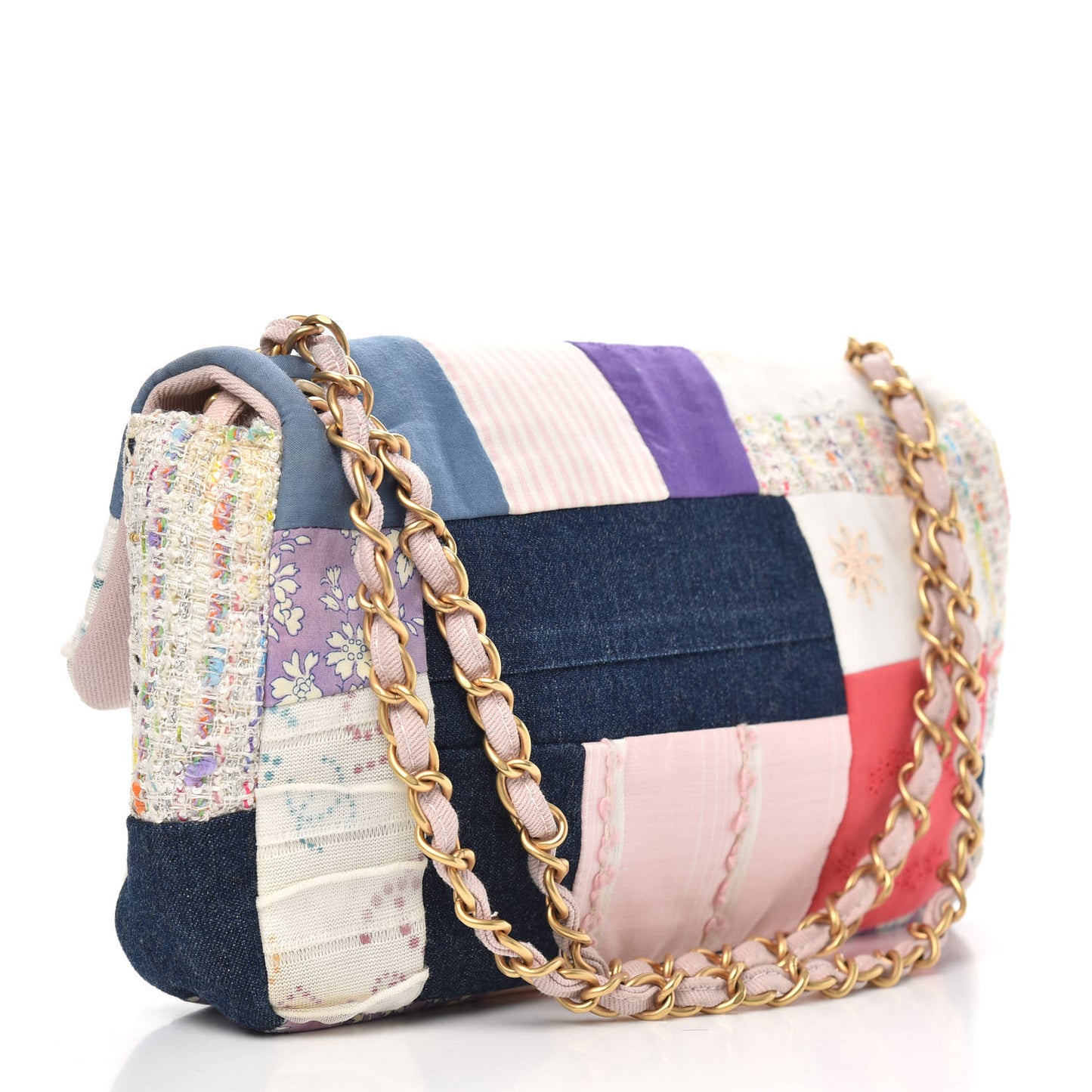 Fabric Patchwork Medium Flap Bag Pink