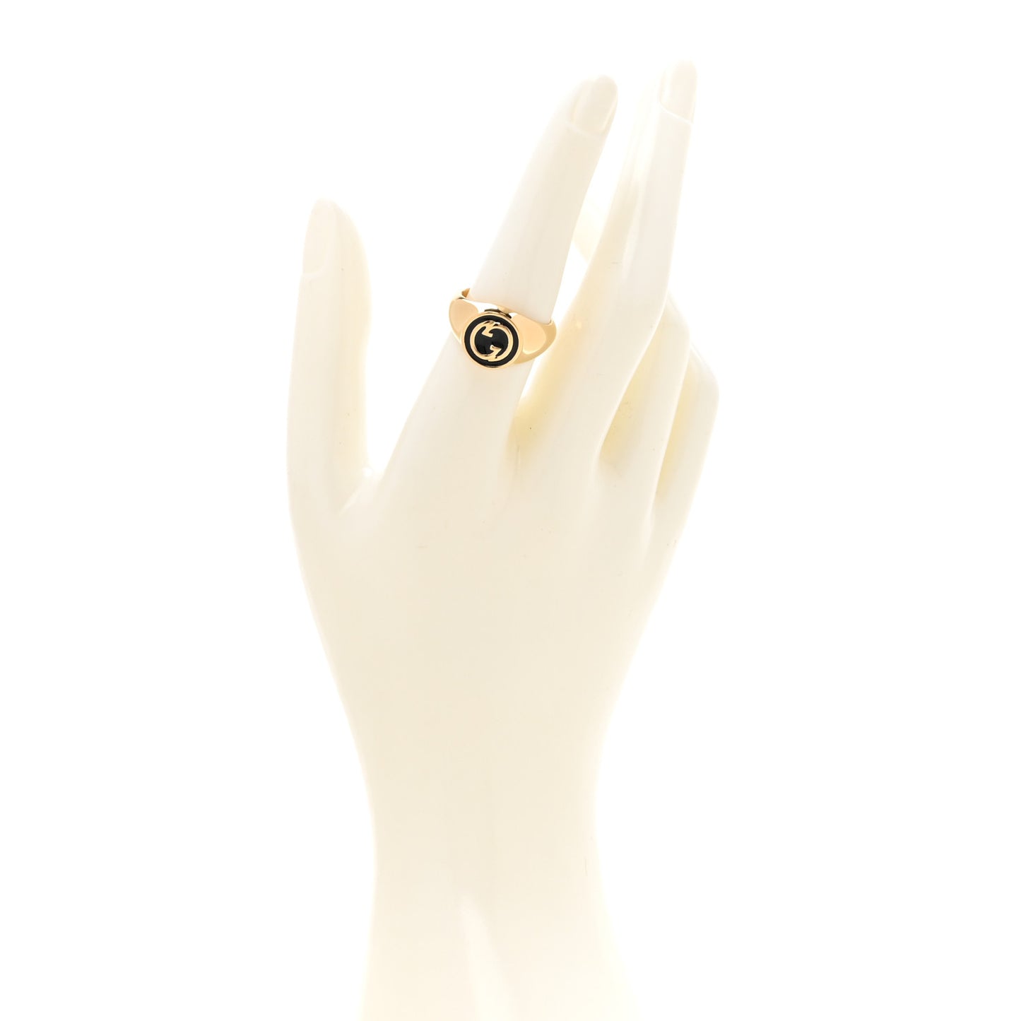 Metal Enamel Interlocking G Ring 56 7.5 Gold Black