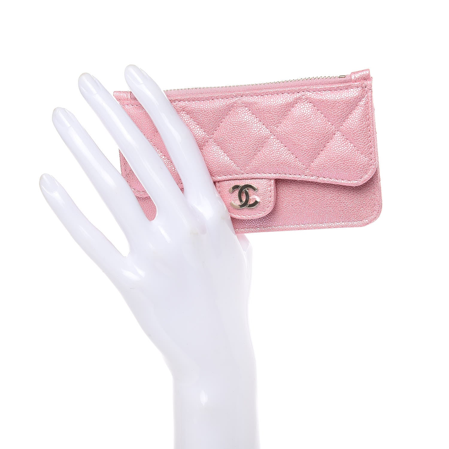 Chanel Iridescent Caviar Quilted Flap Zip Card Holder Pink 2 of 8