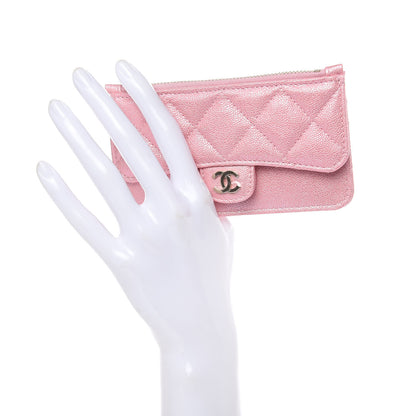 Chanel Iridescent Caviar Quilted Flap Zip Card Holder Pink 2 of 8