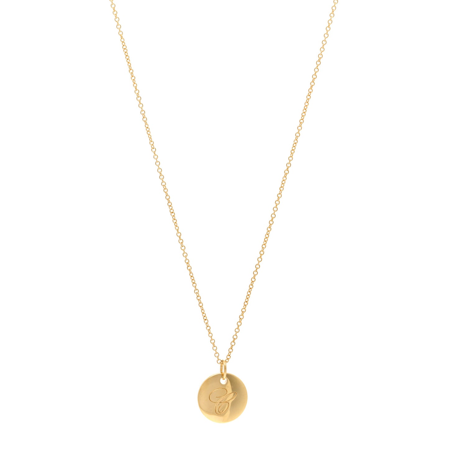 18K Yellow Gold Notes Letter C Disc Charm Pendant Necklace