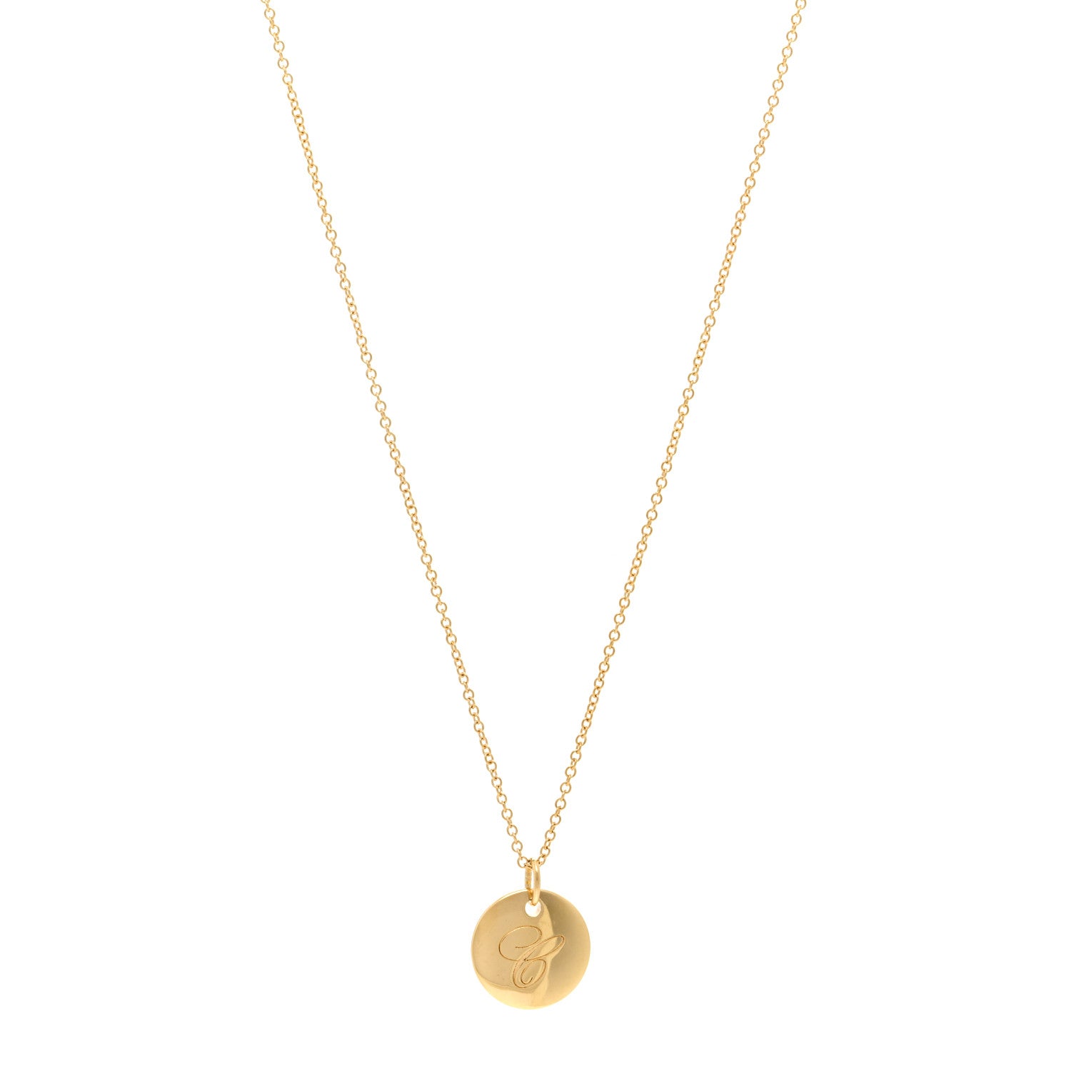 Tiffany 18K Yellow Gold Notes Letter C Disc Charm Pendant Necklace 1 of 4