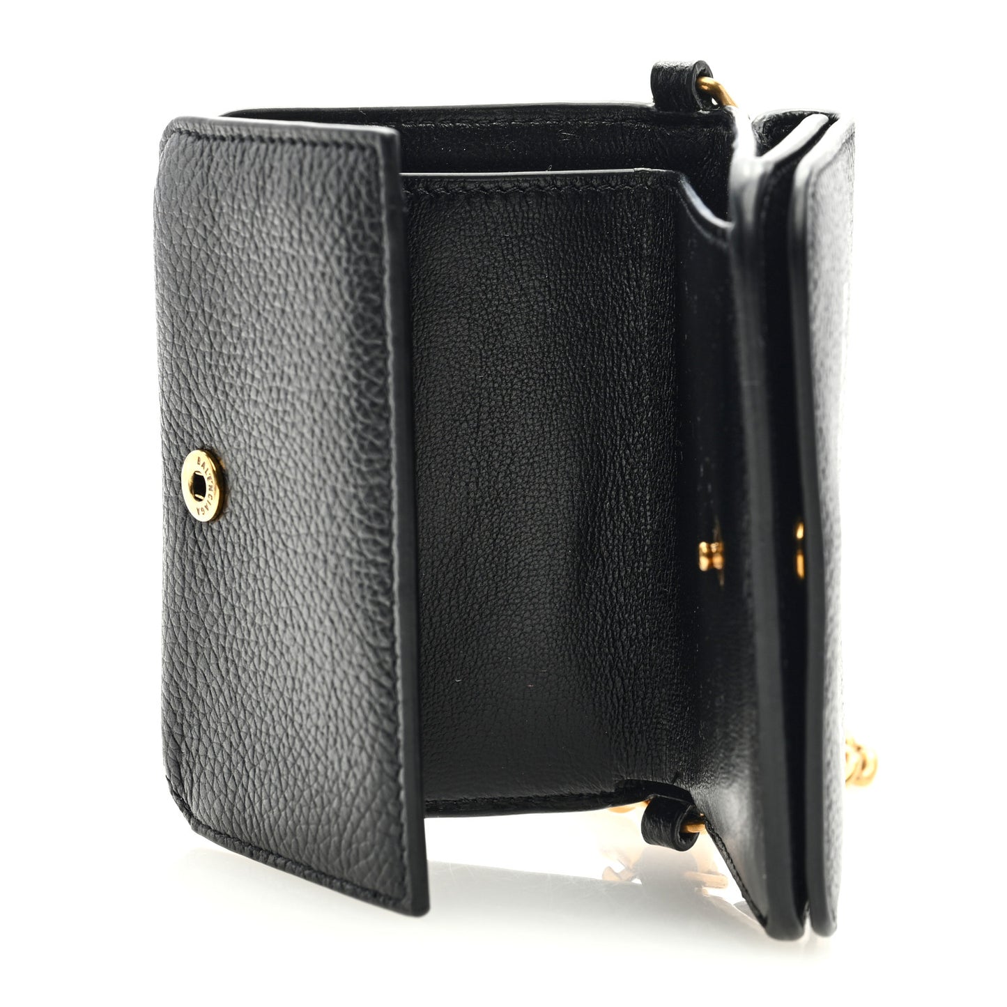 Grained Calfskin Logo Mini Cash Wallet On Chain Black White