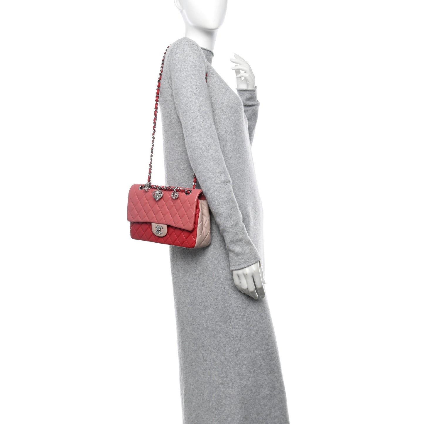 Lambskin Quilted Tri-Color Medium Valentine Charms Single Flap Pink