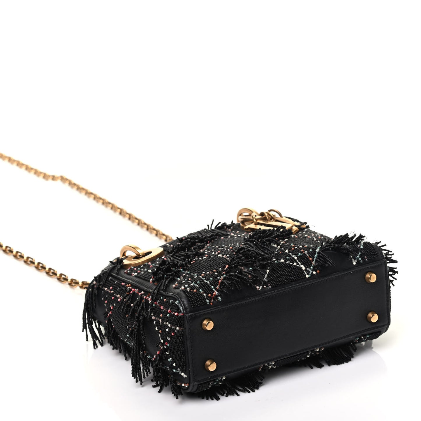 Lambskin Beaded Fringe Mini Lady Dior Black Multicolor