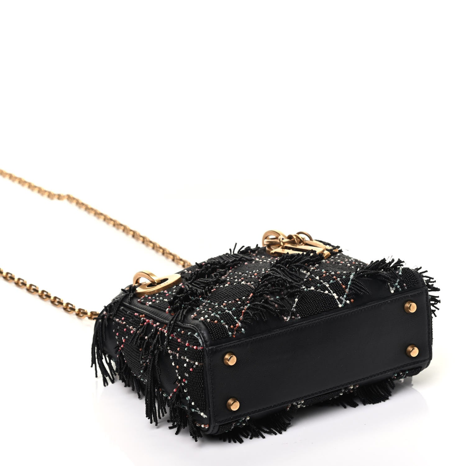 Christian Dior Lambskin Beaded Fringe Mini Lady Dior Black Multicolor 5 of 10