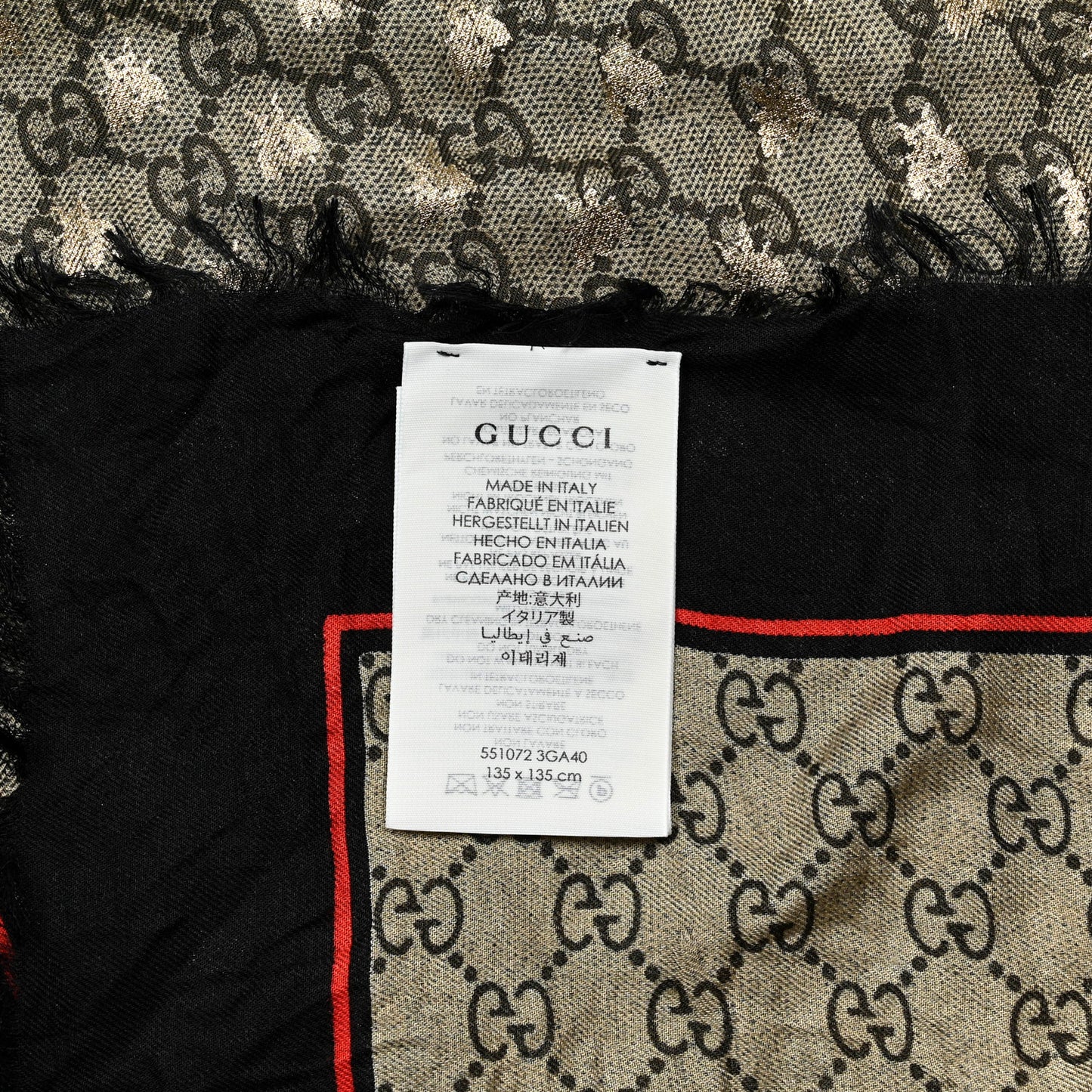 Modal Silk GG Monogram Big Bee GG Shawl Black Red