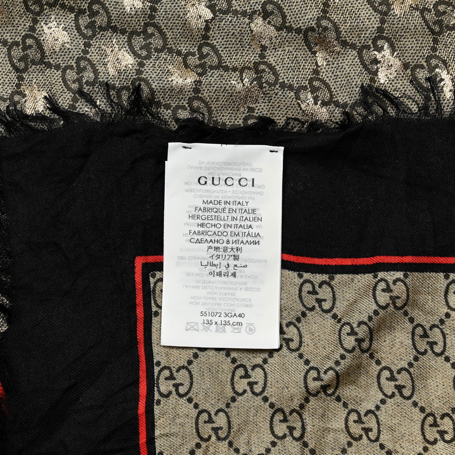 Gucci Modal Silk GG Monogram Big Bee GG Shawl Black Red 3 of 3