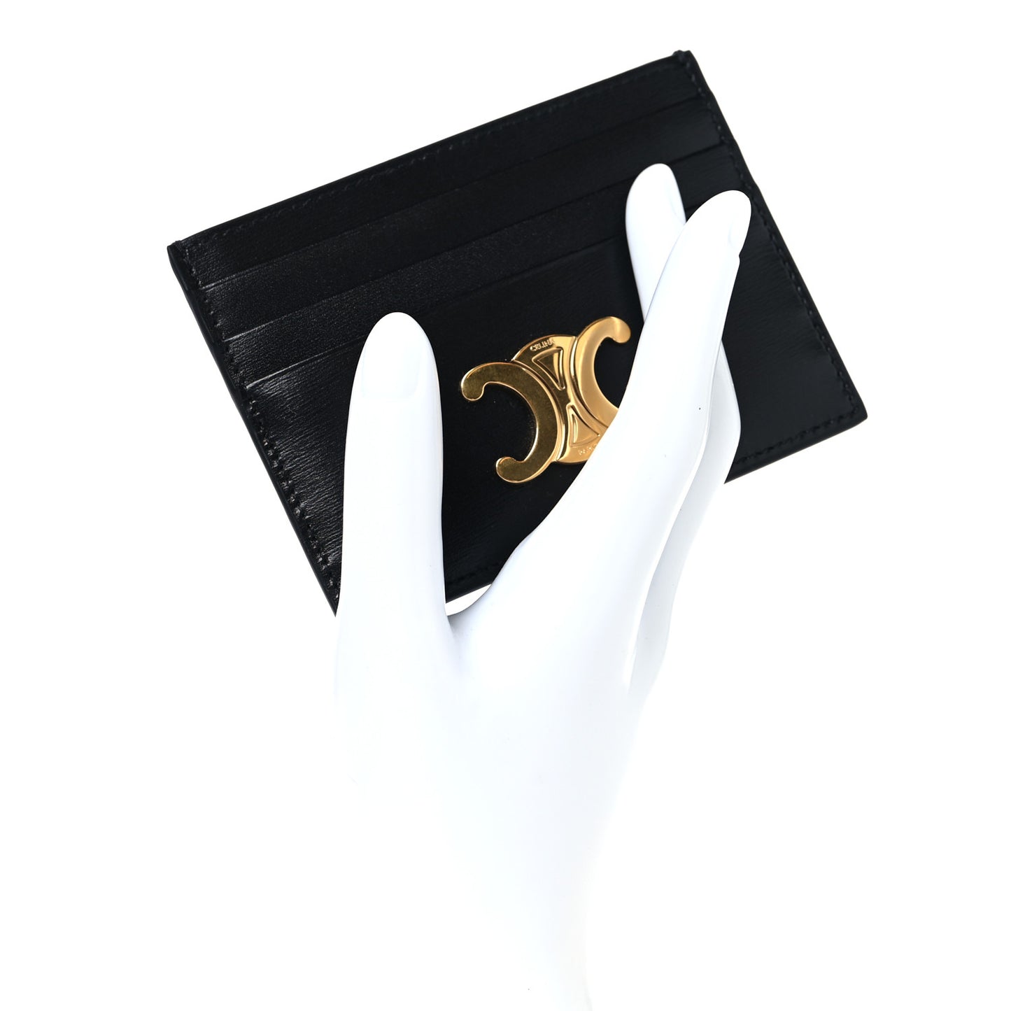 Shiny Calfskin Triomphe Card Holder Black
