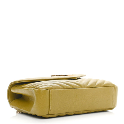 Saint Laurent Sheepskin Matelasse Chevron Monogram Medium College Bag Olive 4 of 10