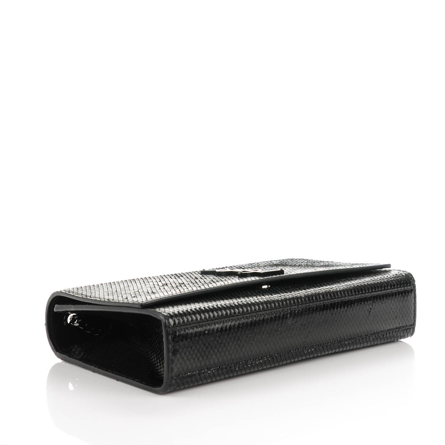 Saint Laurent Calfskin Snakeskin Effect Medium Classic Monogram Kate Satchel Black 4 of 7