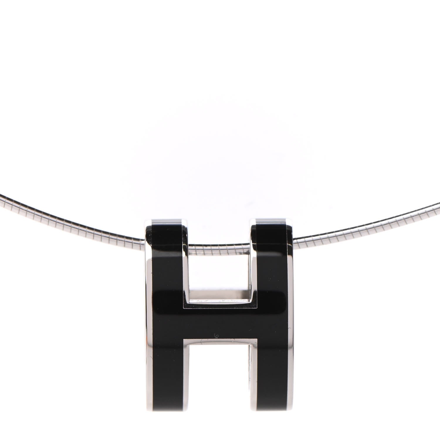 Hermes Lacquered Palladium Pop H Pendant Necklace Black 4 of 7