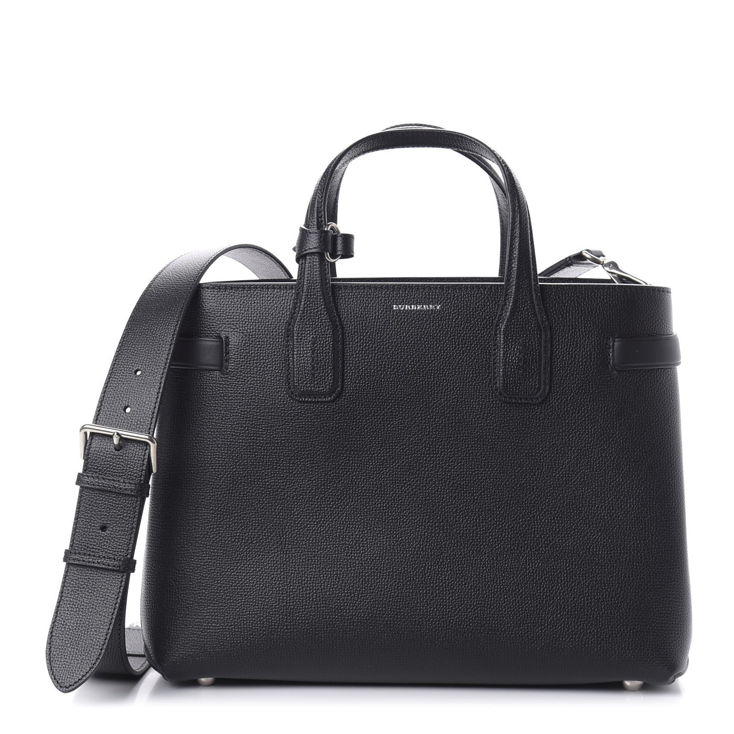 Burberry Grainy Calfskin House Check Medium Banner Tote Black 1 of 10