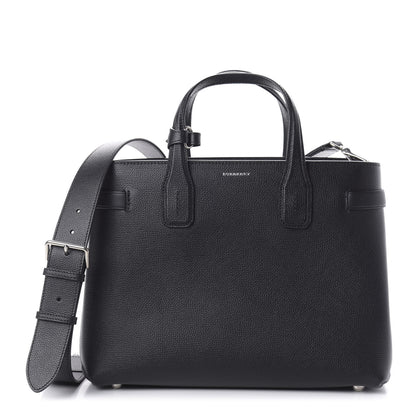 Burberry Grainy Calfskin House Check Medium Banner Tote Black 1 of 10
