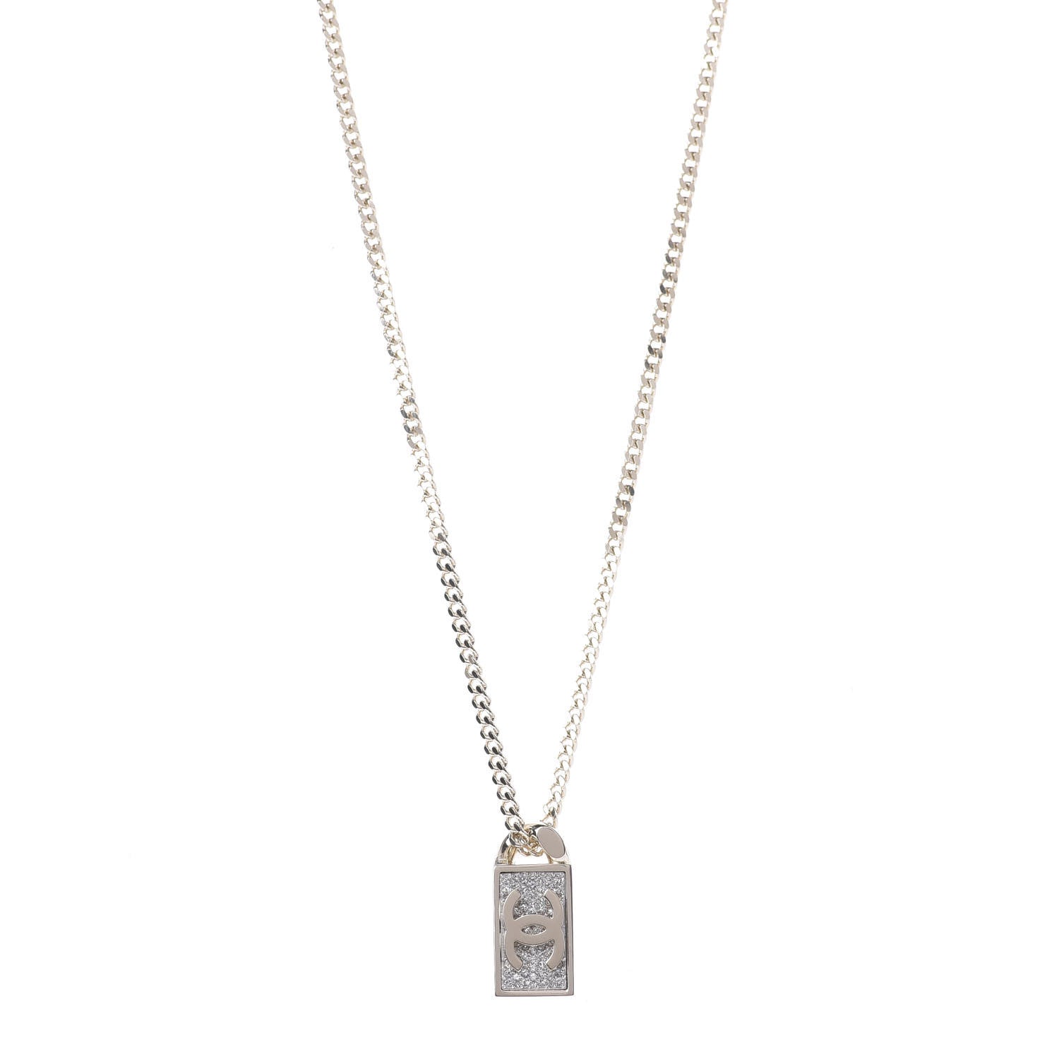 Chanel Crystal Dog Tag Charm Necklace Gold 1 of 5