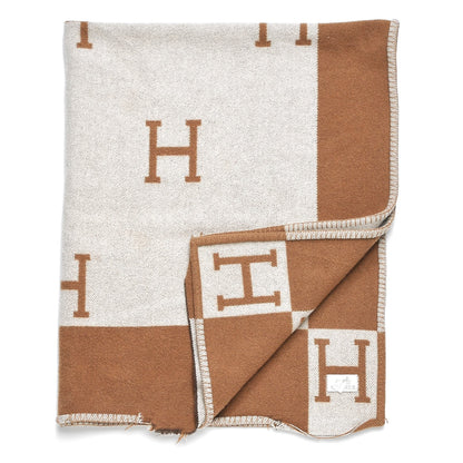 Hermes Wool Cashmere New Classic Avalon Blanket Ecru Camel 2 of 8