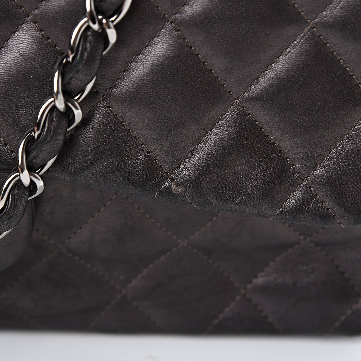 Metallic Lambskin Quilted Jumbo Single Flap Dark Grey