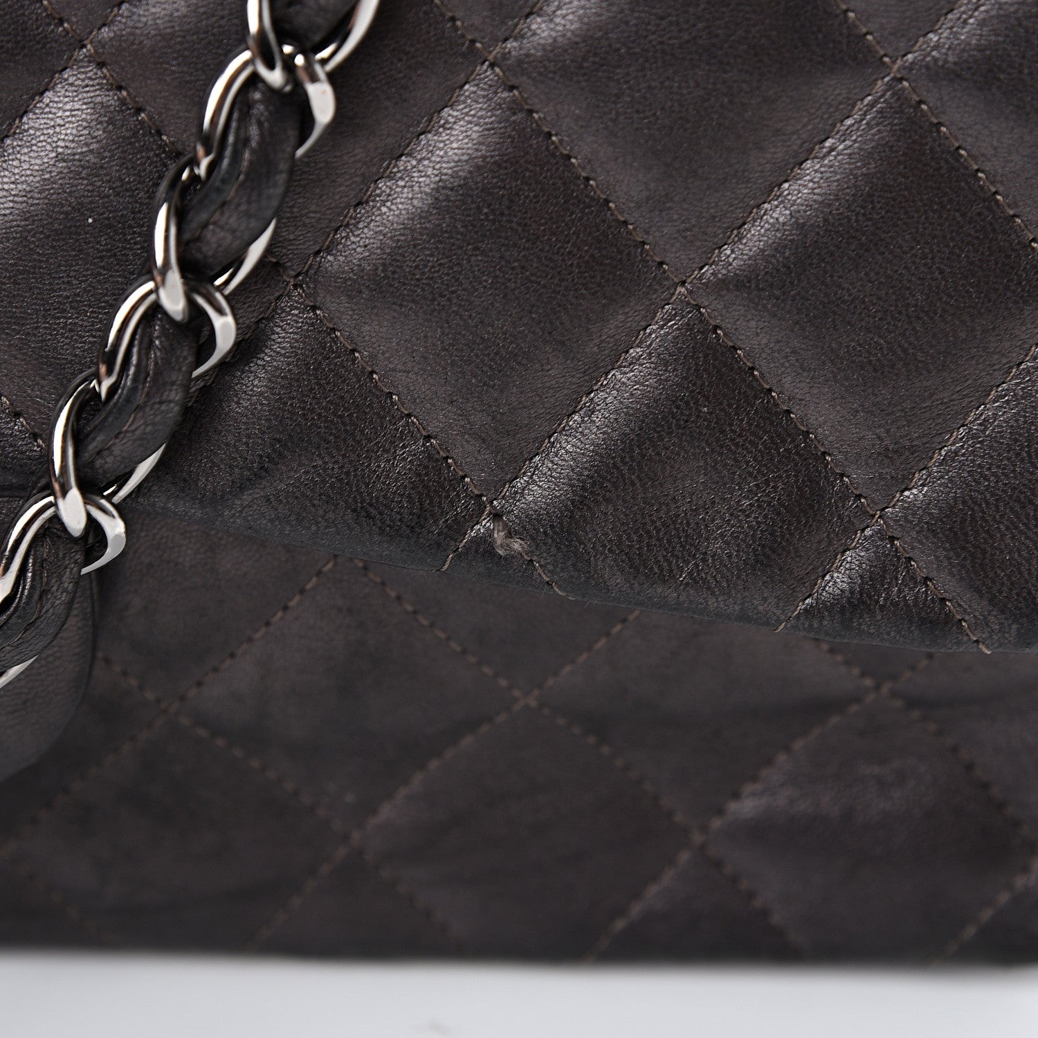 Chanel Metallic Lambskin Quilted Jumbo Single Flap Dark Grey 16 of 22