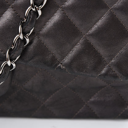 Chanel Metallic Lambskin Quilted Jumbo Single Flap Dark Grey 16 of 22