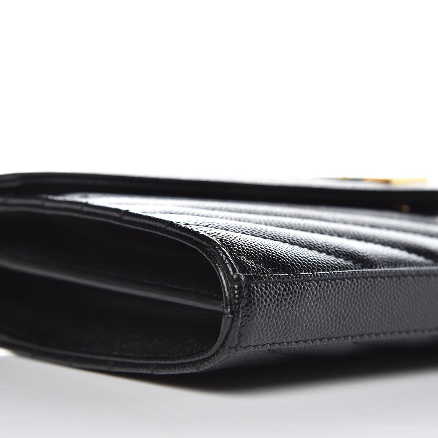 Saint Laurent Grain De Poudre Matelasse Chevron Monogram Chain Wallet Black 7 of 9