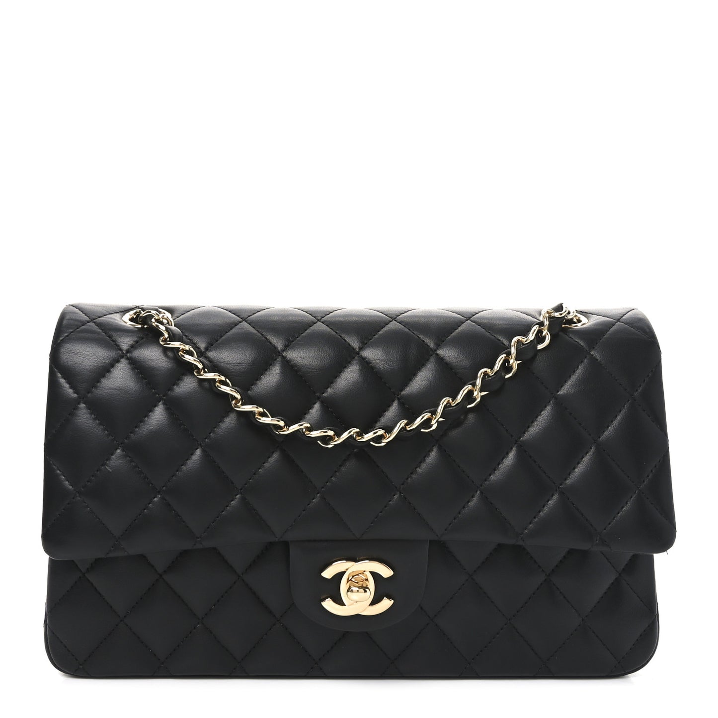 Lambskin Quilted Medium Double Flap Black