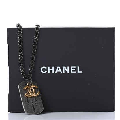 Chanel Ruthenium ID Dog Tag Charm Necklace Silver Gold 6 of 7