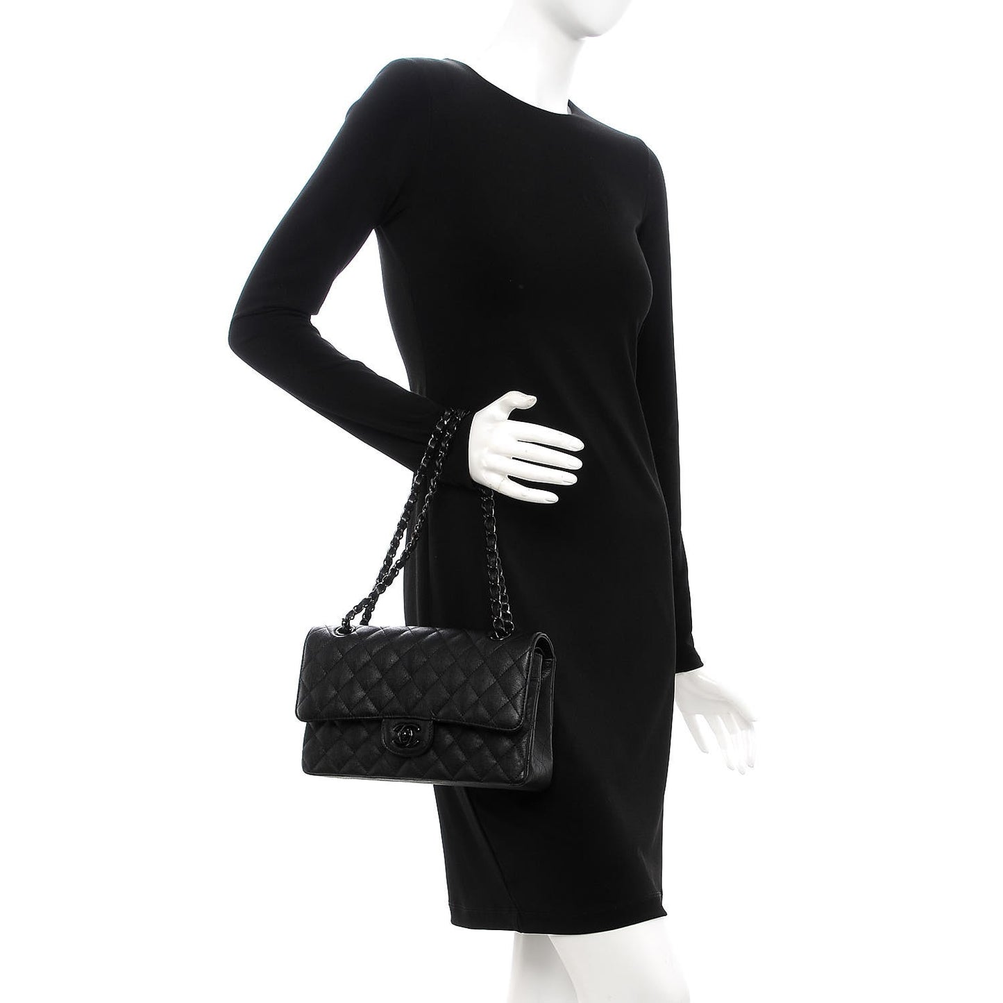 Crumpled Calfskin Quilted Medium Double Flap So Black