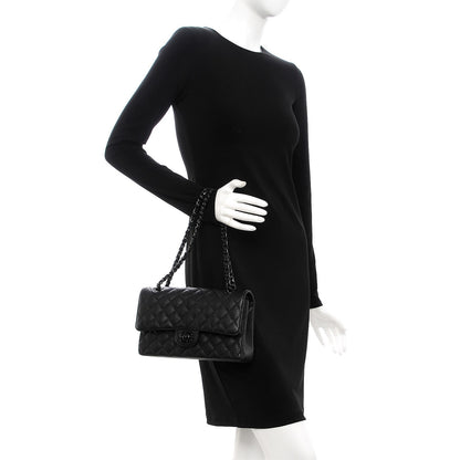 Chanel Crumpled Calfskin Quilted Medium Double Flap So Black 3 of 8