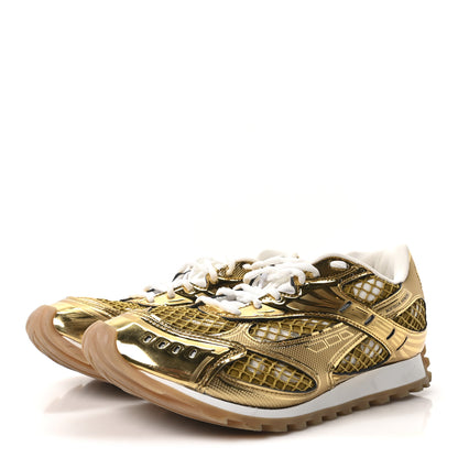 Bottega Veneta Calfskin Fishnet Fabric Orbit Sneakers 41 Gold White 4 of 9