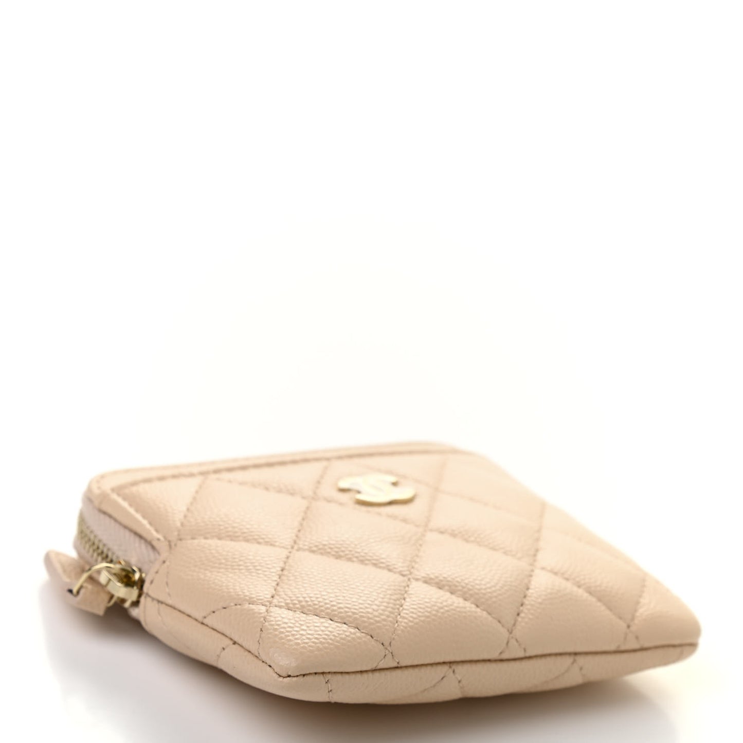 Caviar Quilted Zip Card Holder Wallet Light Beige
