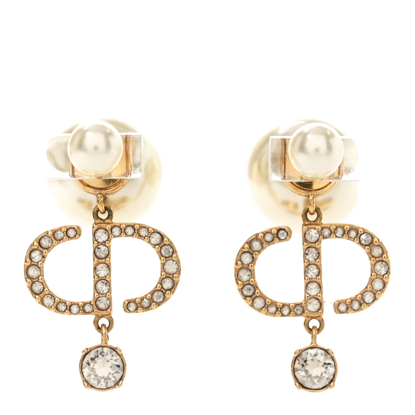 Pearl Crystal Tribal CD Drop Earrings Gold