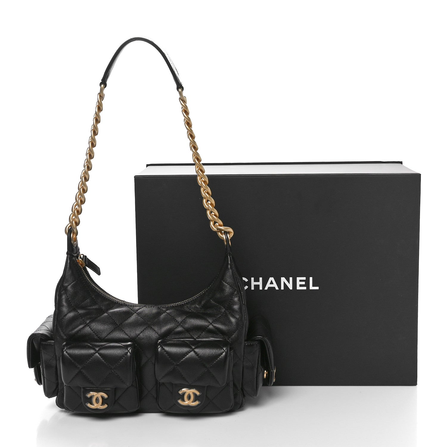 Chanel Shiny Lambskin Quilted Trendy Pockets Hobo Black 11 of 11