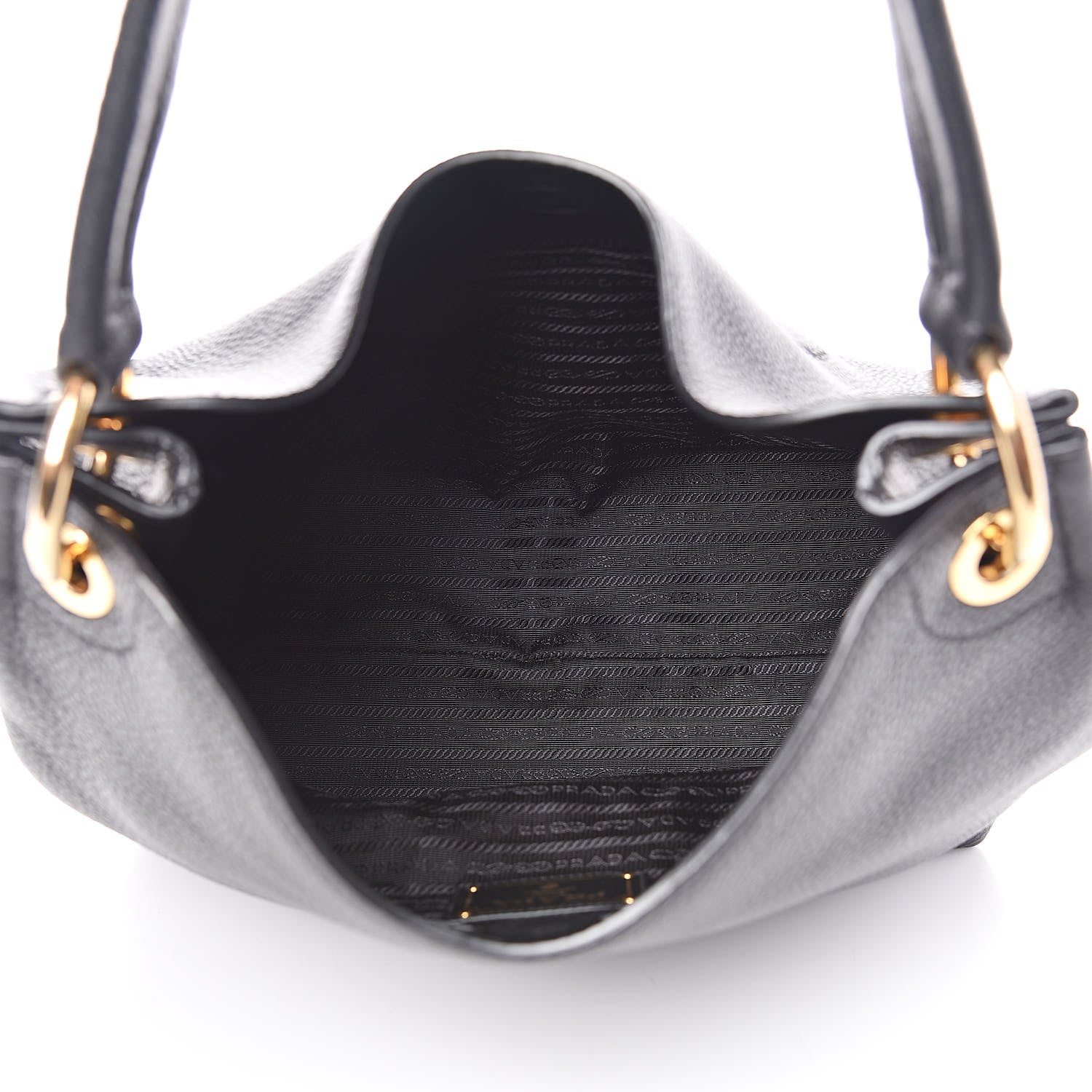 Prada Vitello Phenix Embossed Logo Hobo Black 5 of 10