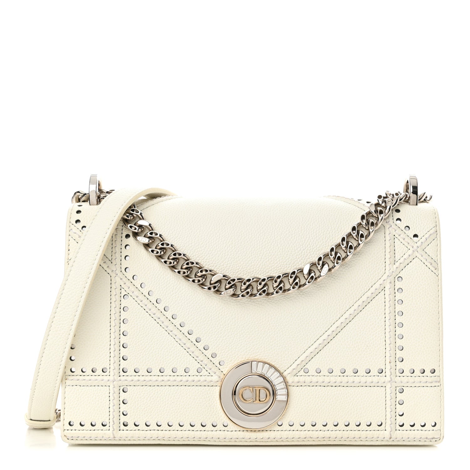 Christian Dior Grained Calfskin Perforated Diorama Flap Bag Latte 1 of 19
