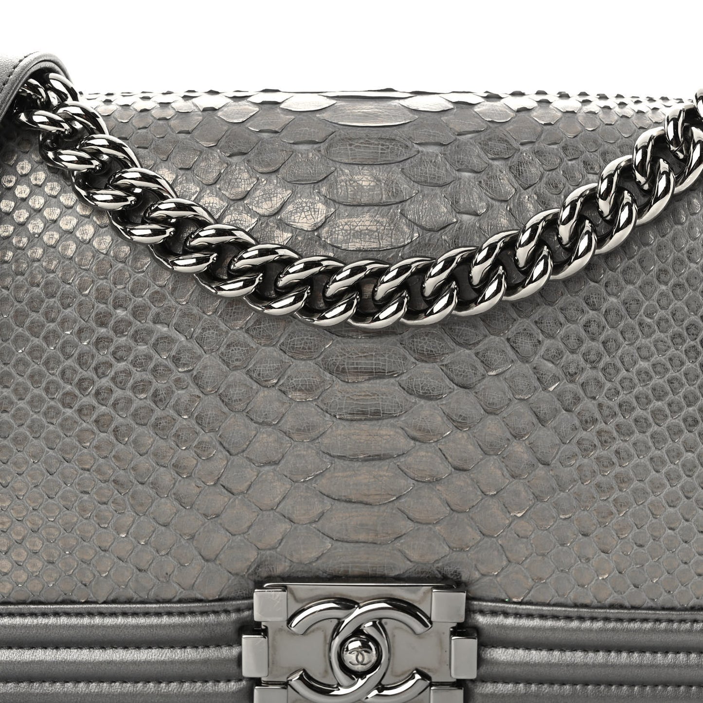 Snakeskin Medium Boy Flap Silver
