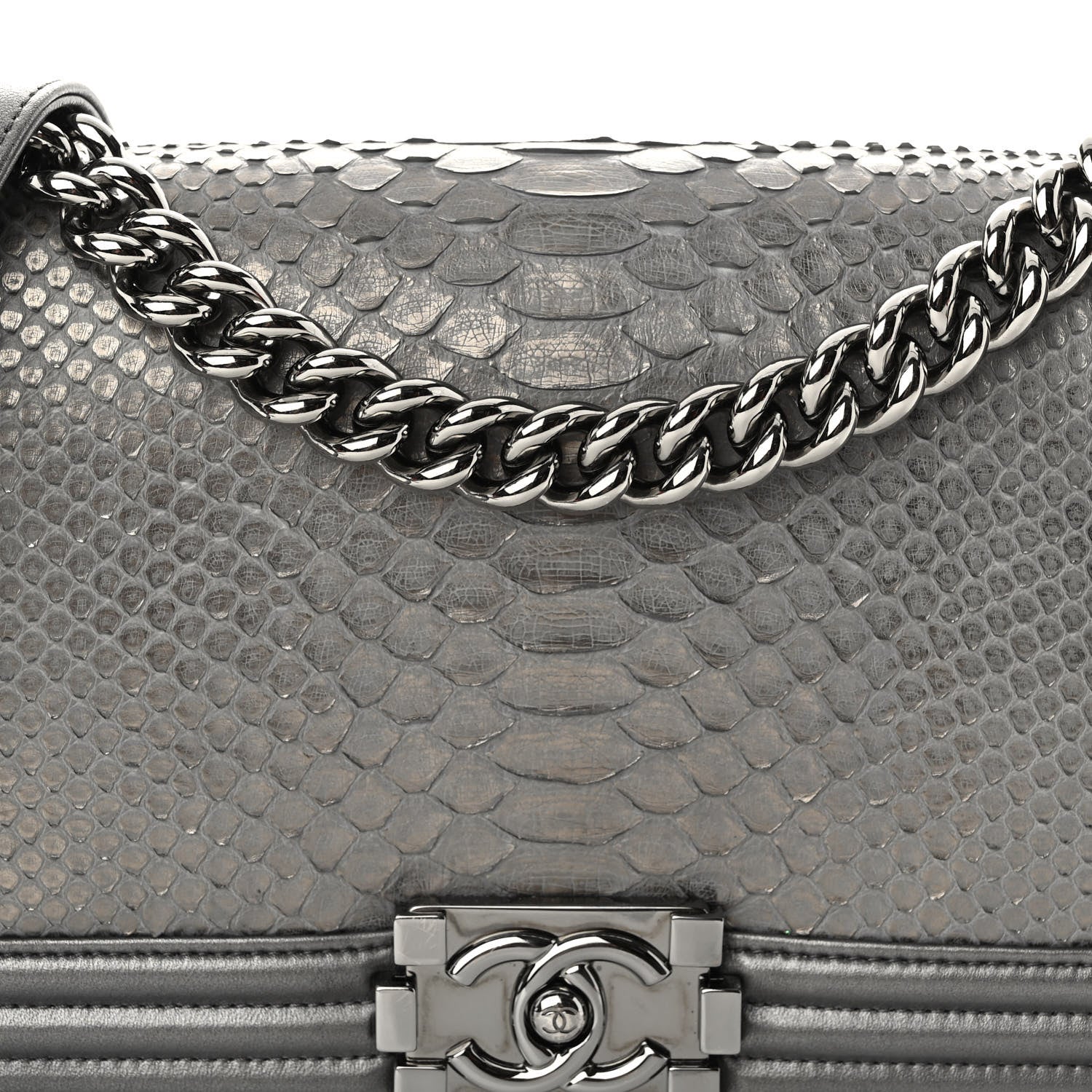 Chanel Snakeskin Medium Boy Flap Silver 8 of 12