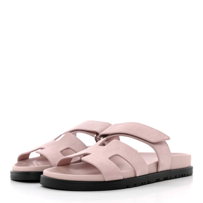Hermes Suede Goatskin Womens Chypre Sandals 36 Rose Porcelaine 3 of 12