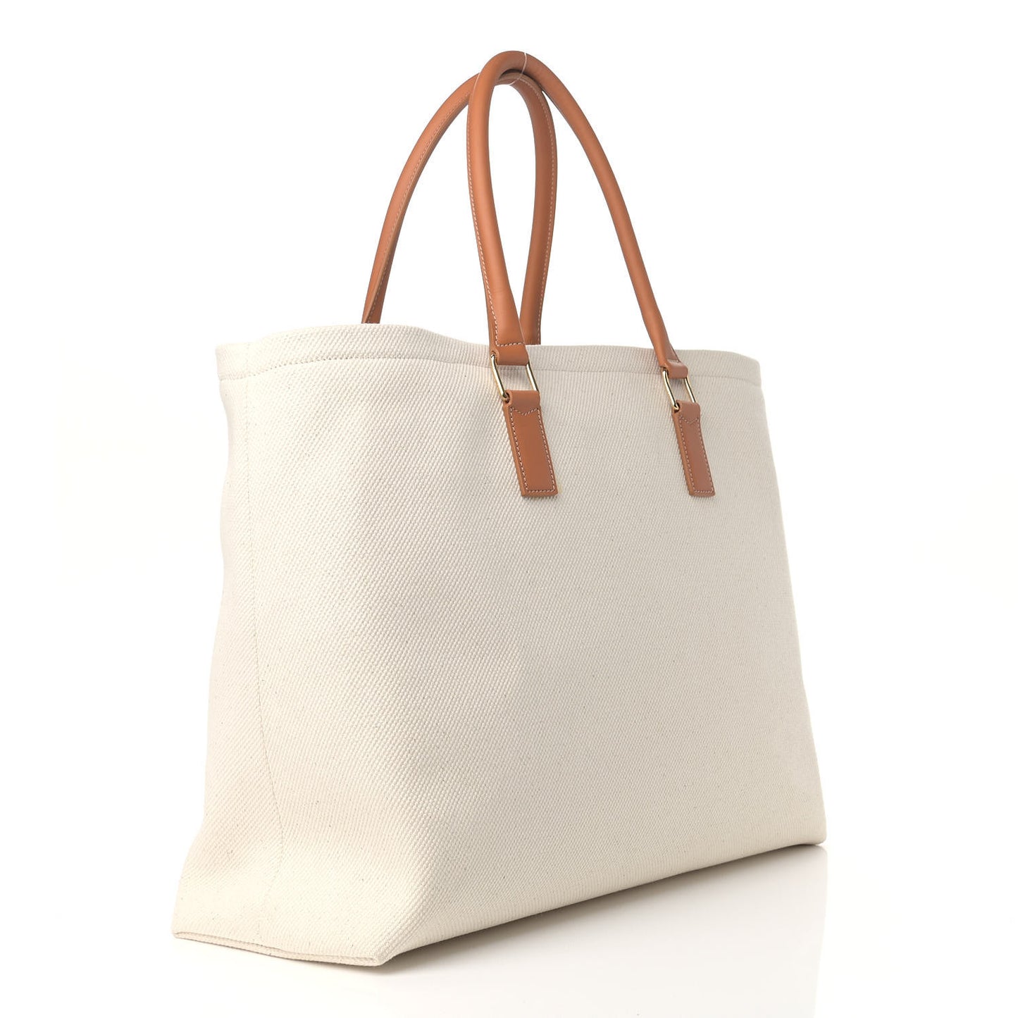Canvas Calfskin Horizontal Cabas Natural Tan