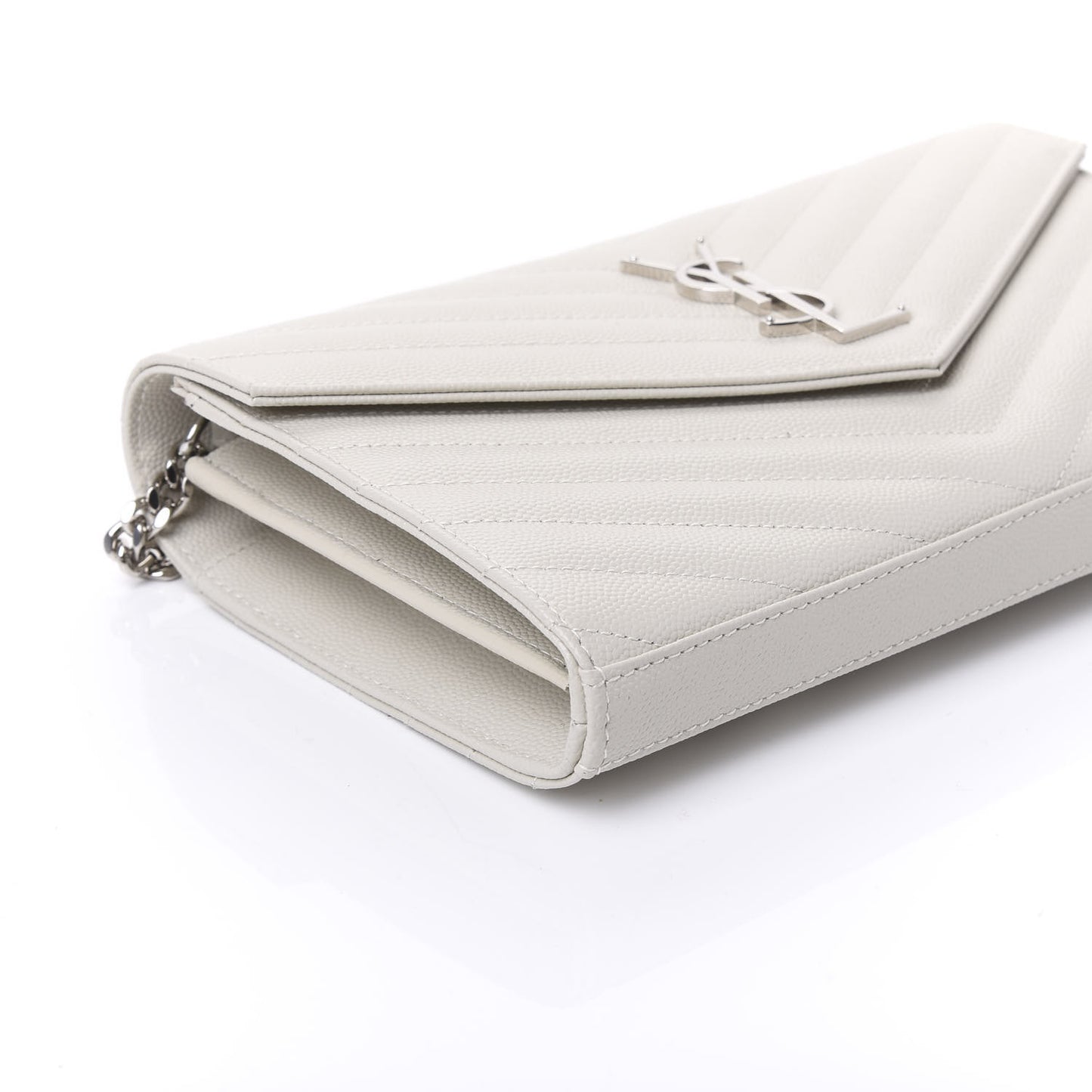 Grain De Poudre Matelasse Chevron Monogram Chain Wallet Optical White