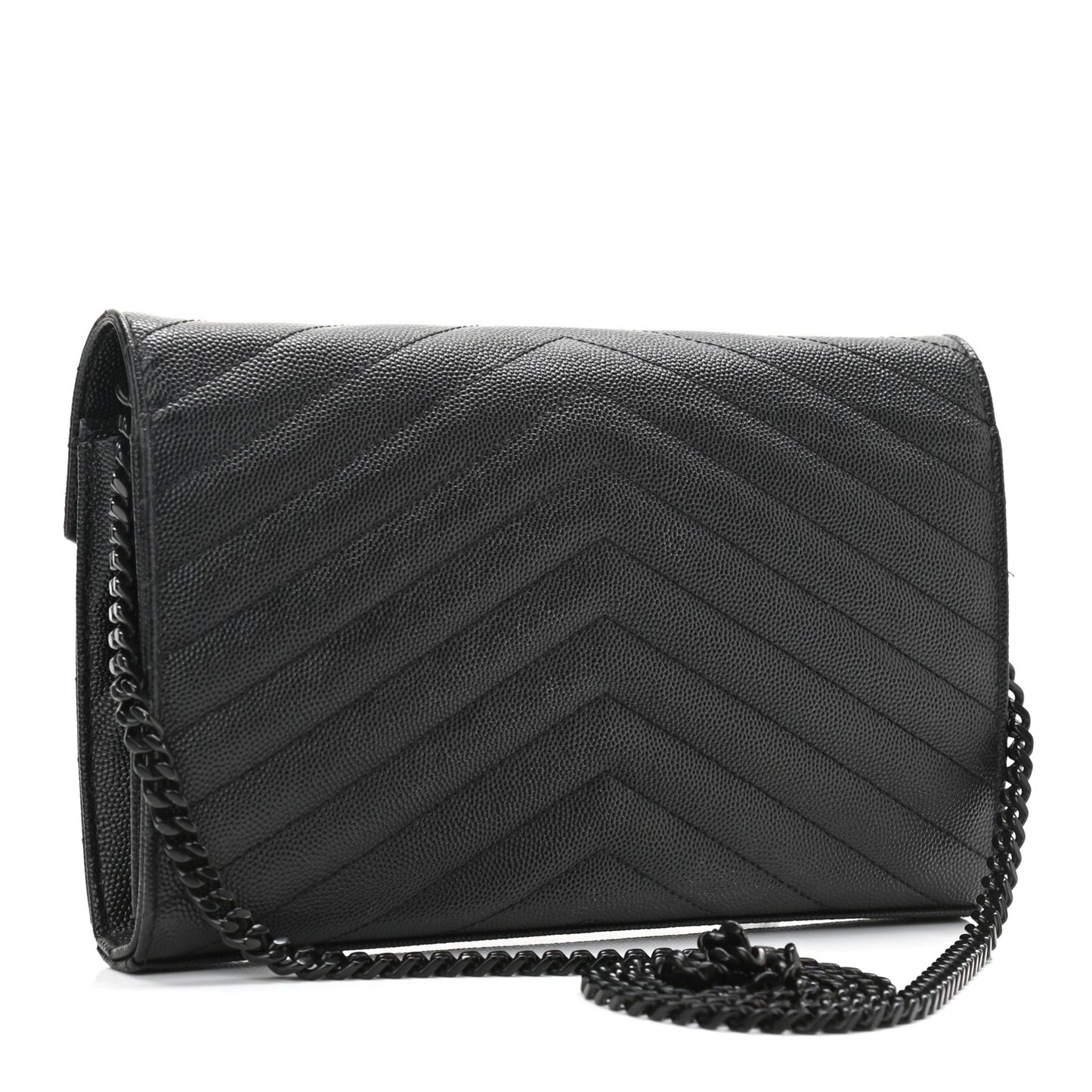 Grain De Poudre Matelasse Chevron Monogram Chain Wallet Black