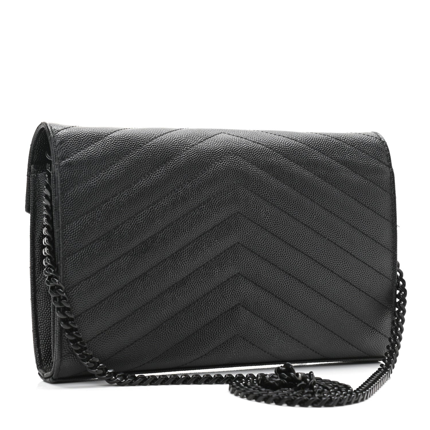 Saint Laurent Grain De Poudre Matelasse Chevron Monogram Chain Wallet Black 3 of 13