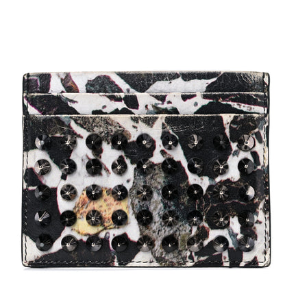 Christian Louboutin Calfskin Marble Print Spikes Card Holder Black 1 of 11