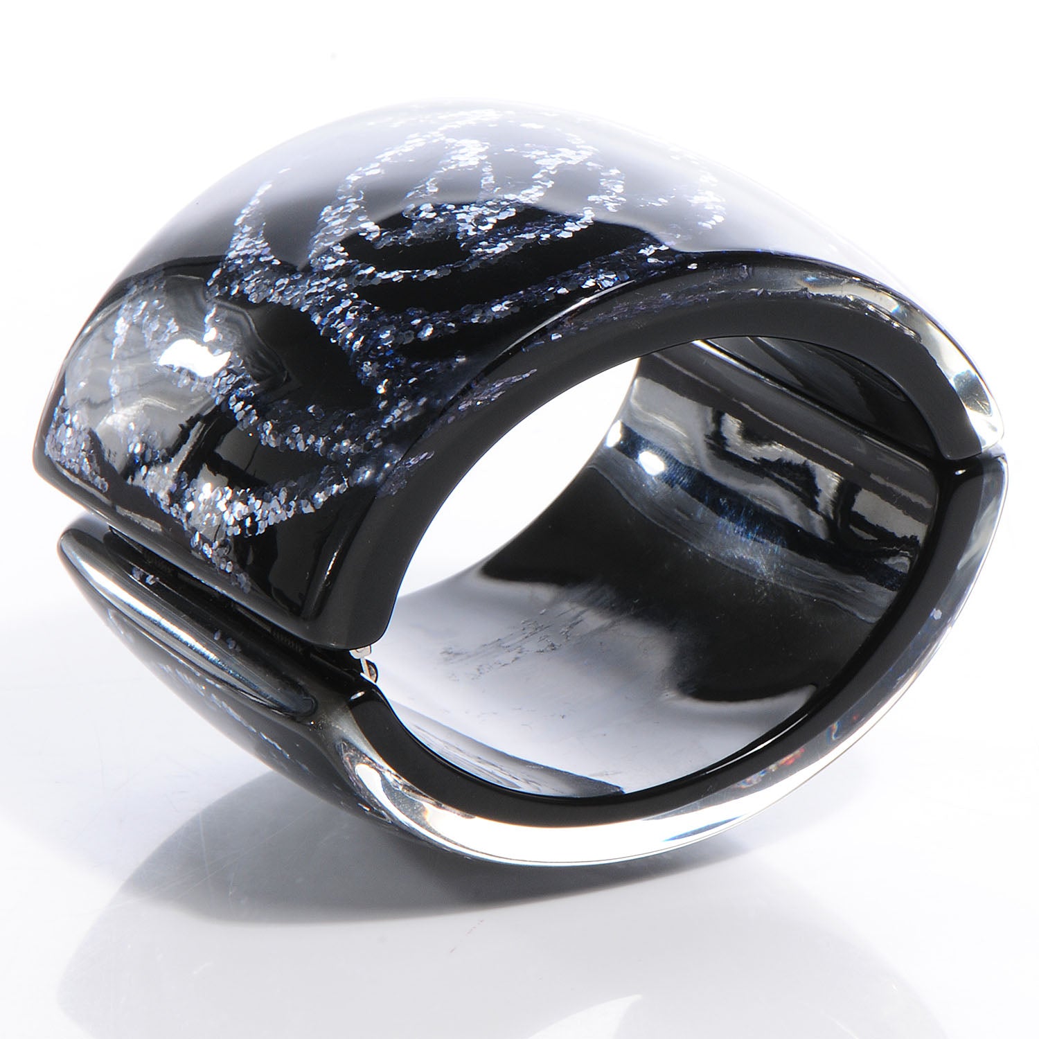Chanel Camellia Glitter CC Cuff Black 3 of 7