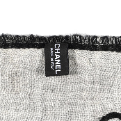 Chanel Wool Cashmere CC Scarf Black White 4 of 4