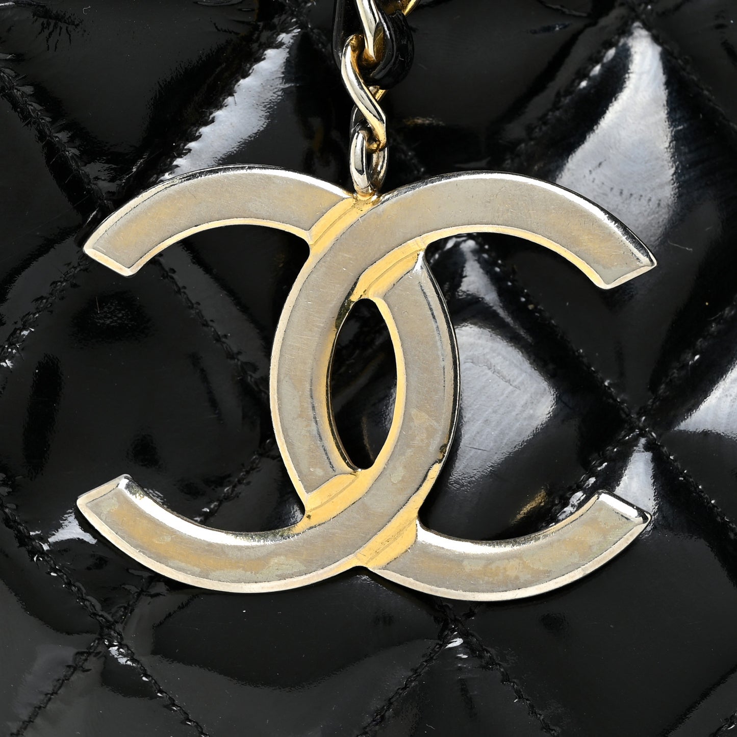 Patent Quilted Tote Black