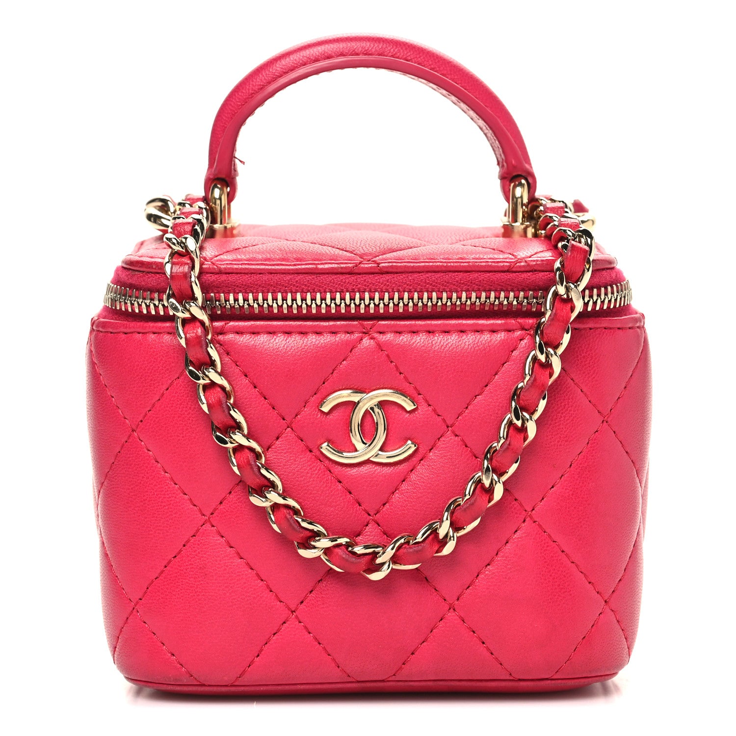 Chanel Lambskin Quilted Mini Top Handle Vanity Case With Chain Dark Pink 1 of 12