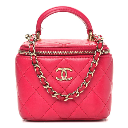 Chanel Lambskin Quilted Mini Top Handle Vanity Case With Chain Dark Pink 1 of 12